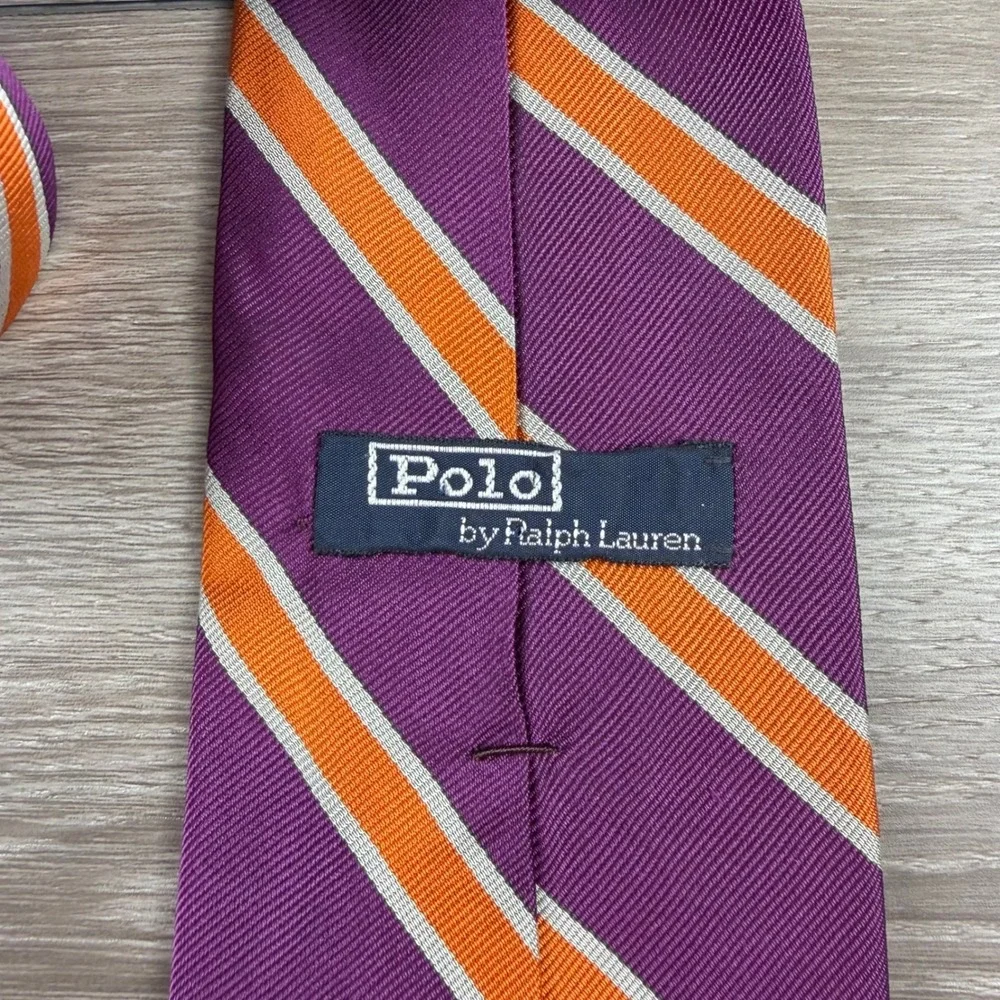Polo Ralph Lauren Mens VTG Silk Tie Striped Purple Orange White OS